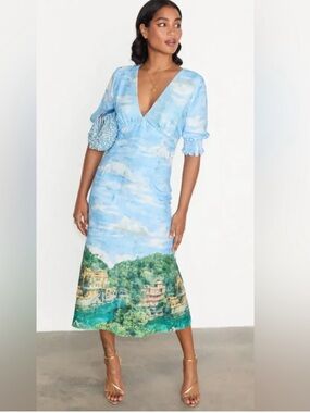 Never Fully Dresses Dress Scenery May Midi in Ocean Blue